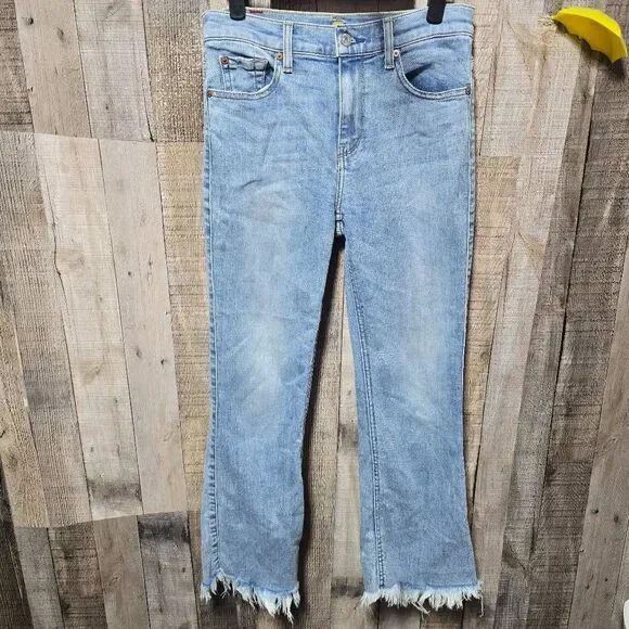 7 For All Mankind Cropped Ali with Frayed-Hem Straight Leg Jeans 27 Designer - Picture 2 of 5